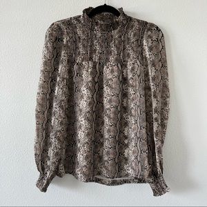 Joie Chiffon Blouse Sz S/P High Neck Long Sleeve Snakeskin Print NWT